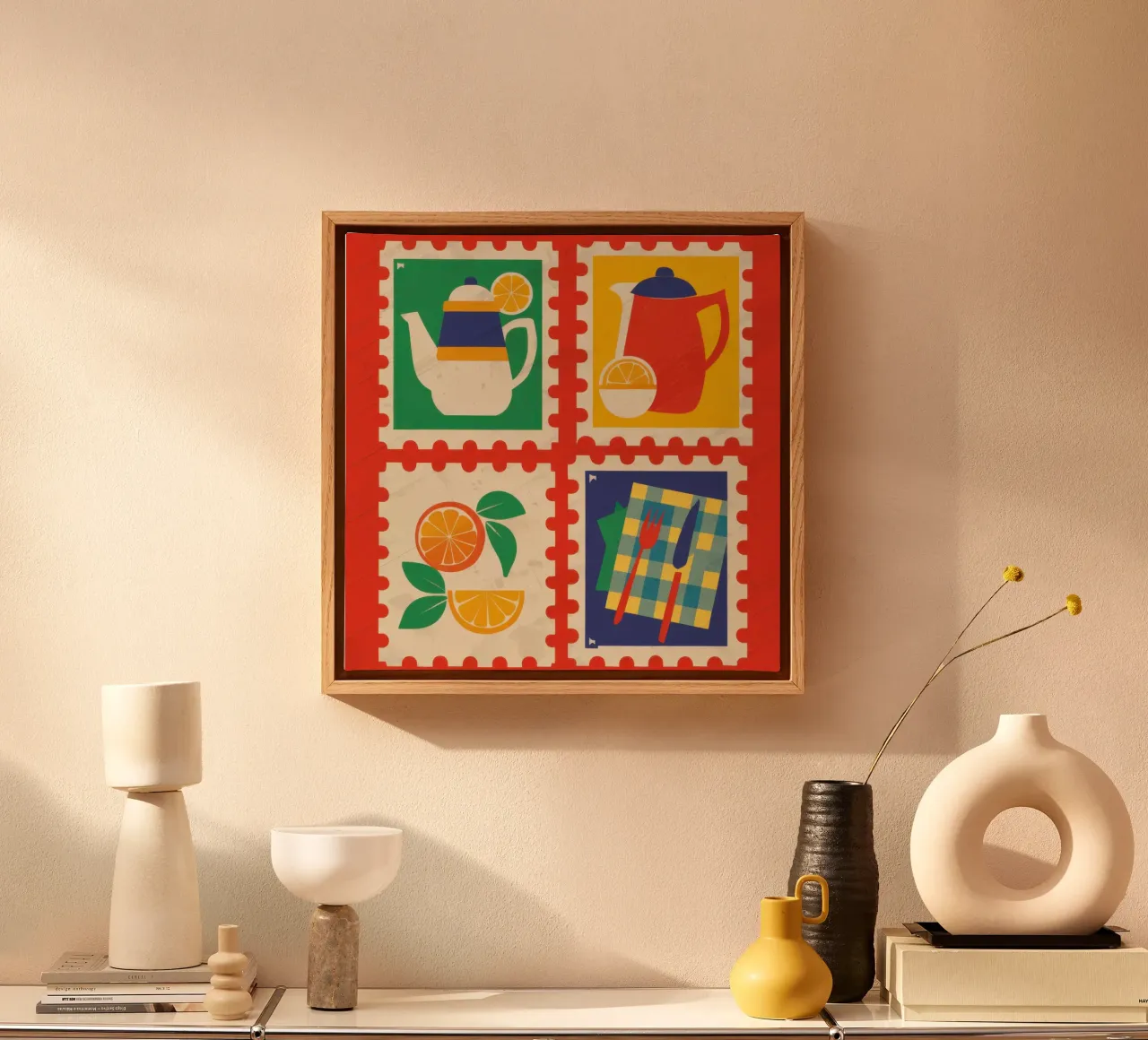Collezione di francobolli Pop Art tela con Cornice a cassetta da Irish Strokes