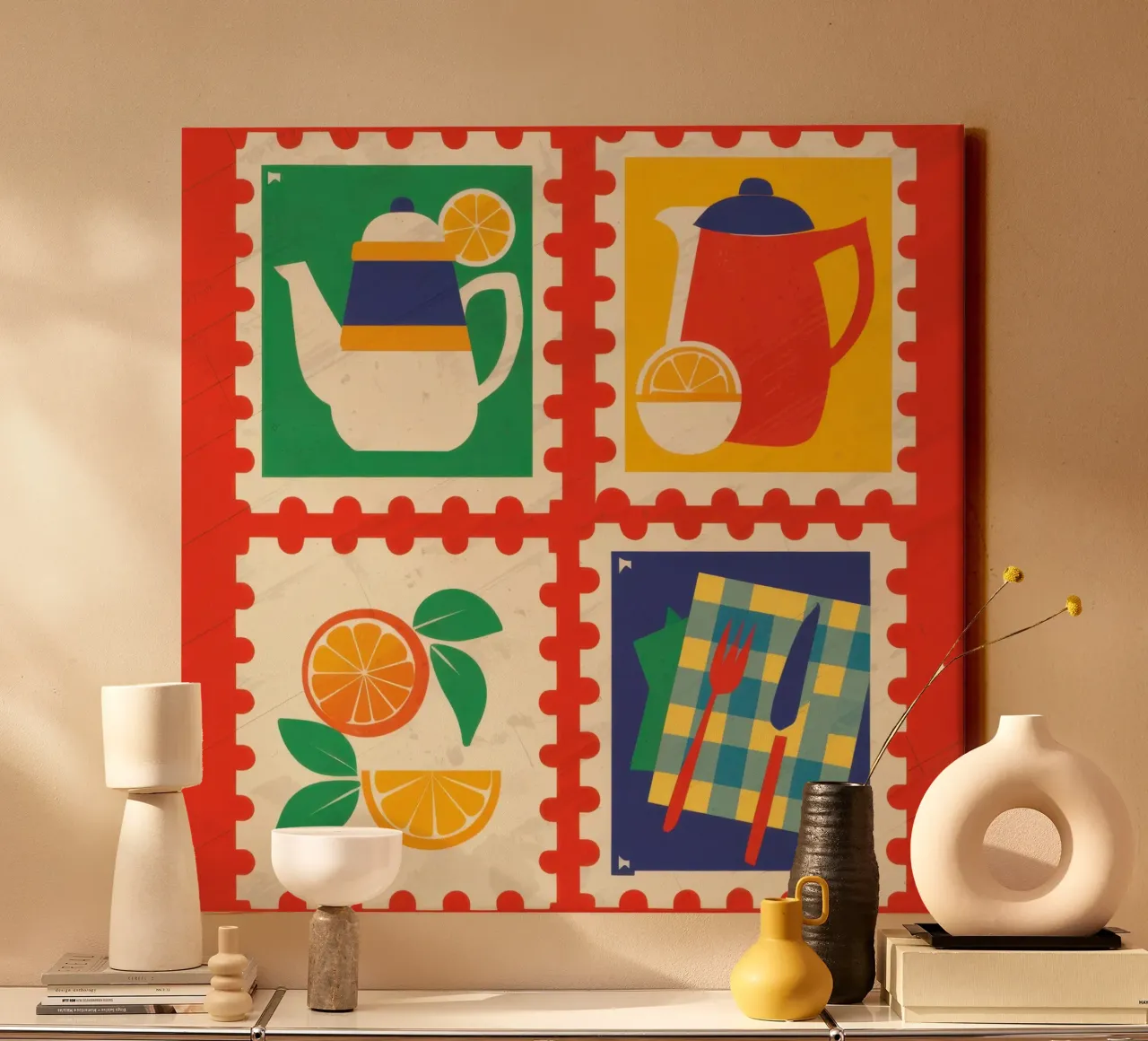 Collezione di francobolli Pop Art tela con Cornice a cassetta da Irish Strokes
