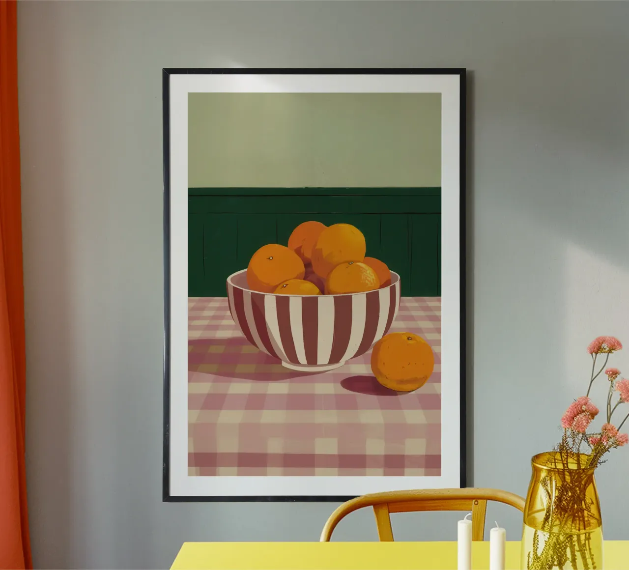 Arance da tavola a scacchi poster con telaio in plastica da Luna Aura