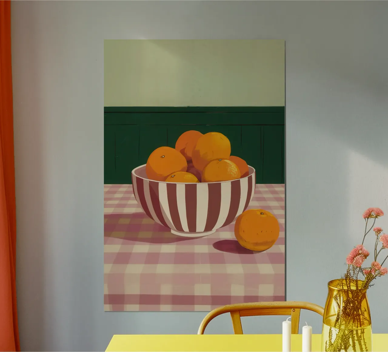 Arance da tavola a scacchi poster con telaio in plastica da Luna Aura