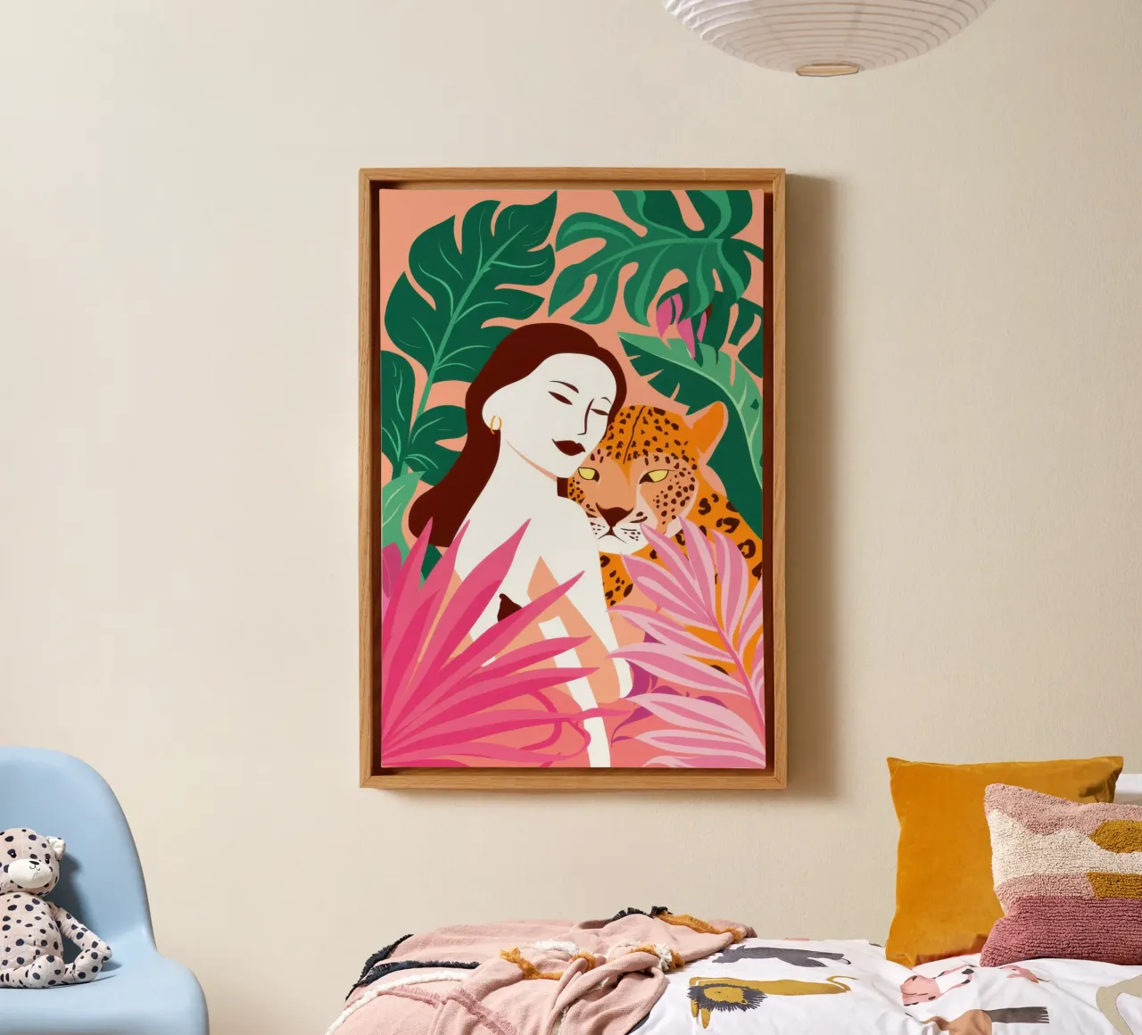 Vrouw en haar luipaard canvas met Baklijst van Thistle Bloom
