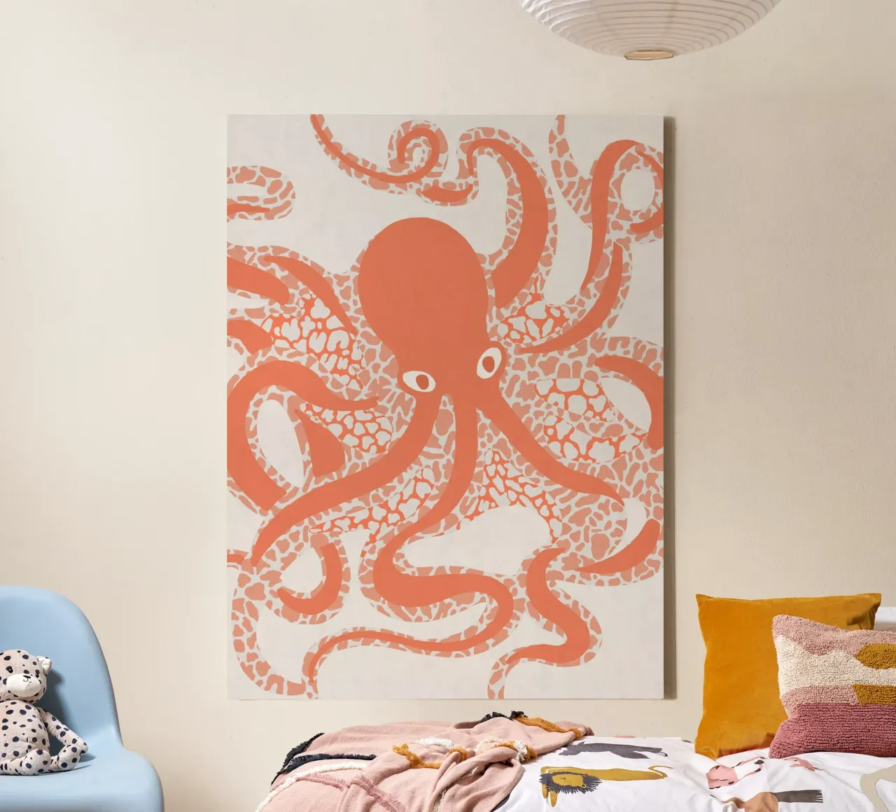 Polpo astratto in corallo tela con Cornice a cassetta da Asha Designs