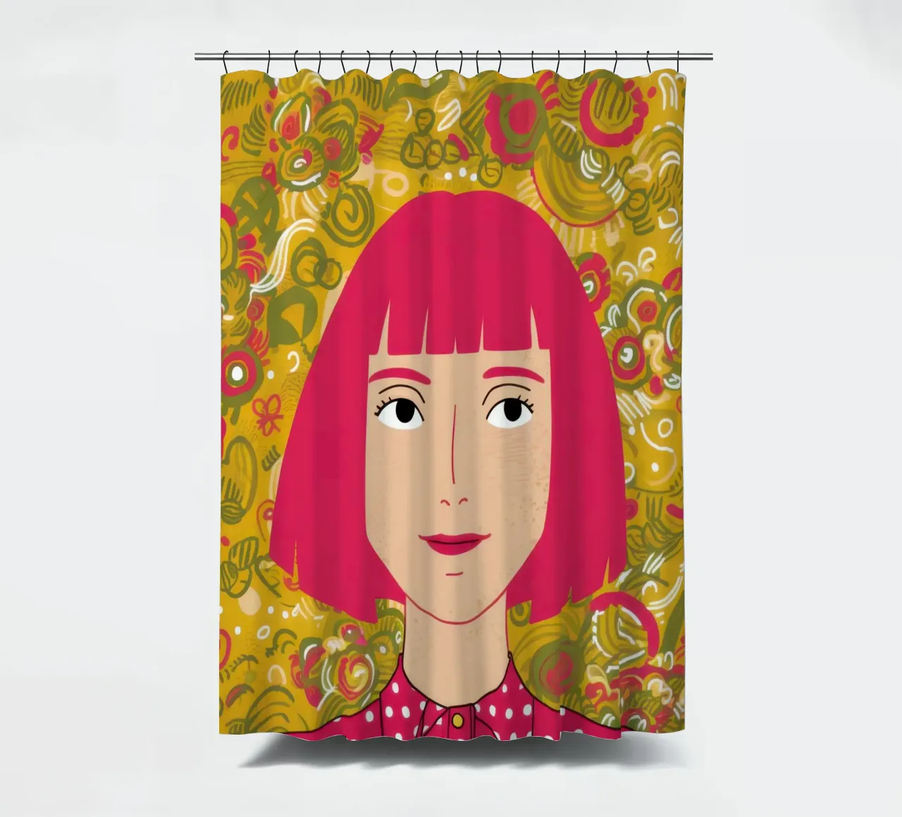 Capelli rosa a pois gialli tenda da doccia da Selene Shade