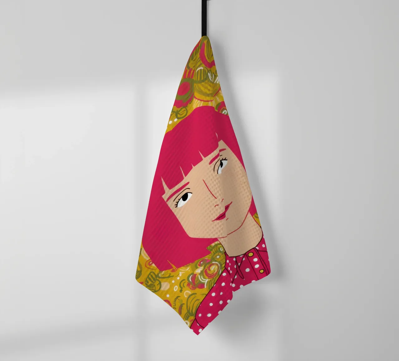 Capelli rosa a pois gialli canovaccio da cucina da Selene Shade