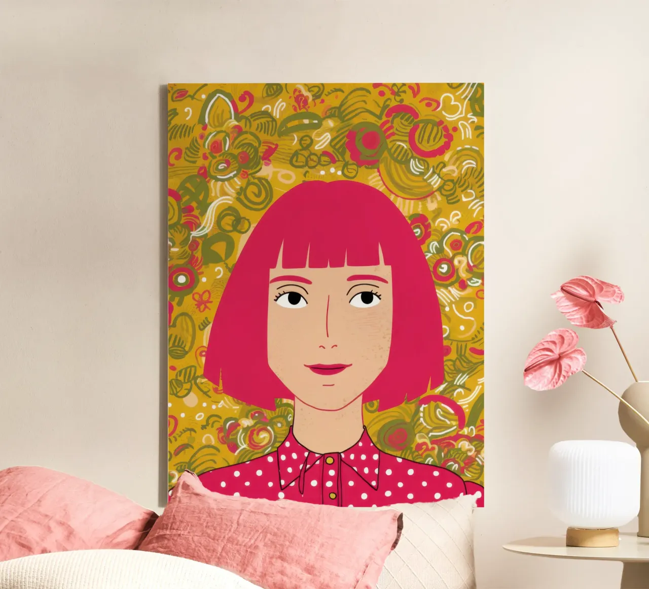 Capelli rosa a pois gialli tela con Cornice a cassetta da Selene Shade