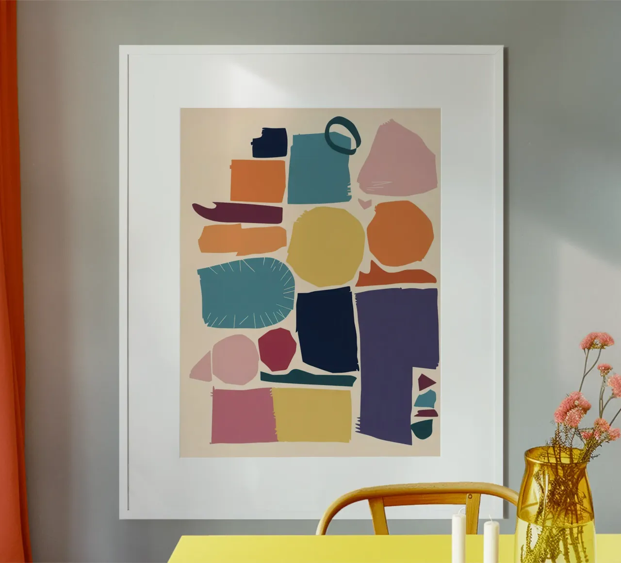 Mosaico di forme gioiose poster con telaio in plastica da Trace Brush