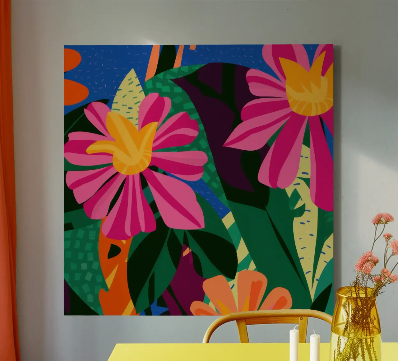 Fauvistische bloemenexplosie canvas met Baklijst van Luna Aura