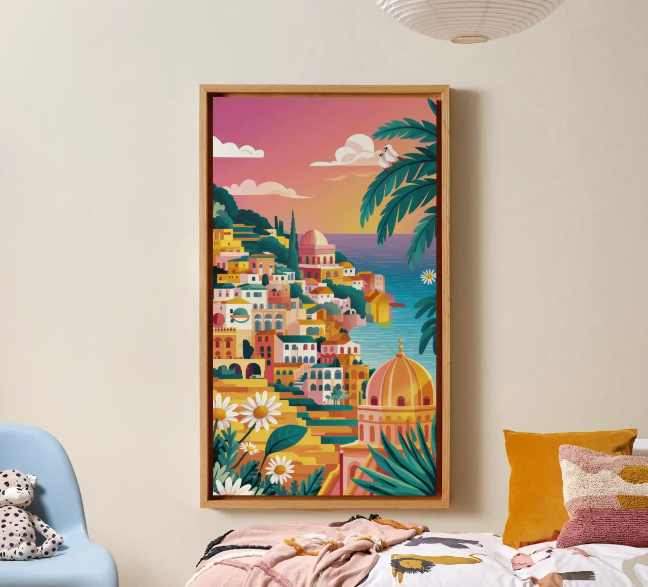 Kustdorp met zonsondergang canvas met Baklijst van Irish Strokes