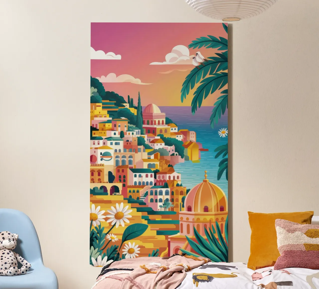 Kustdorp met zonsondergang canvas met Baklijst van Irish Strokes