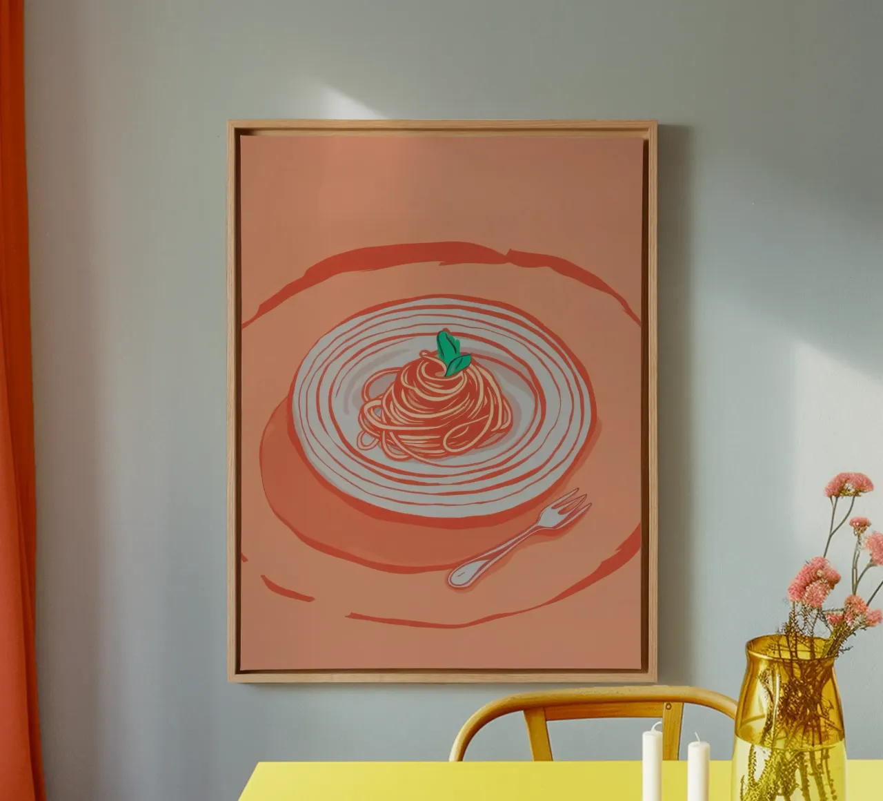 Minimalistischer Nudelwirbel Leinwand mit Schattenfugenrahmen von Luna Aura