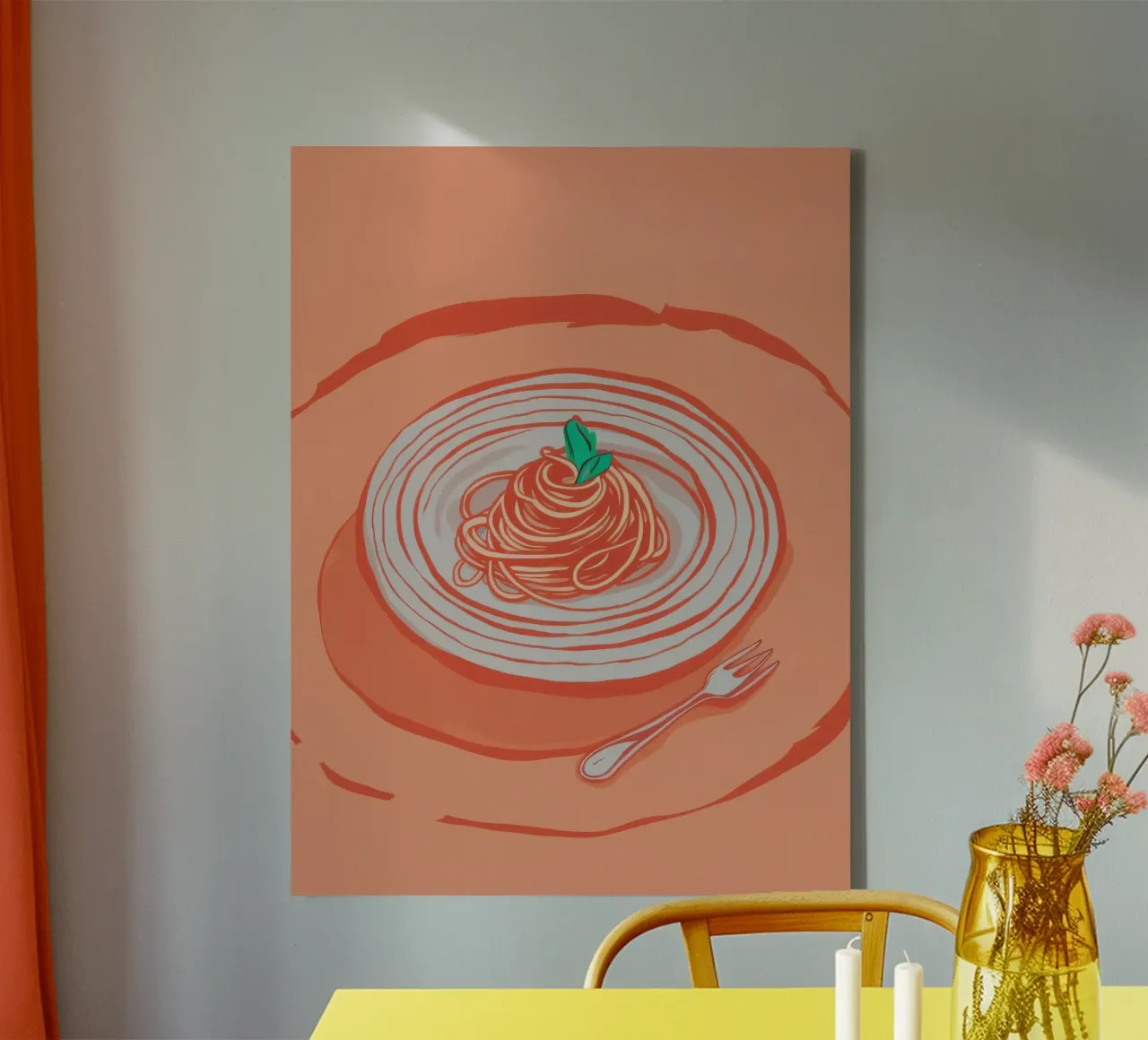 Minimalistischer Nudelwirbel Leinwand mit Schattenfugenrahmen von Luna Aura