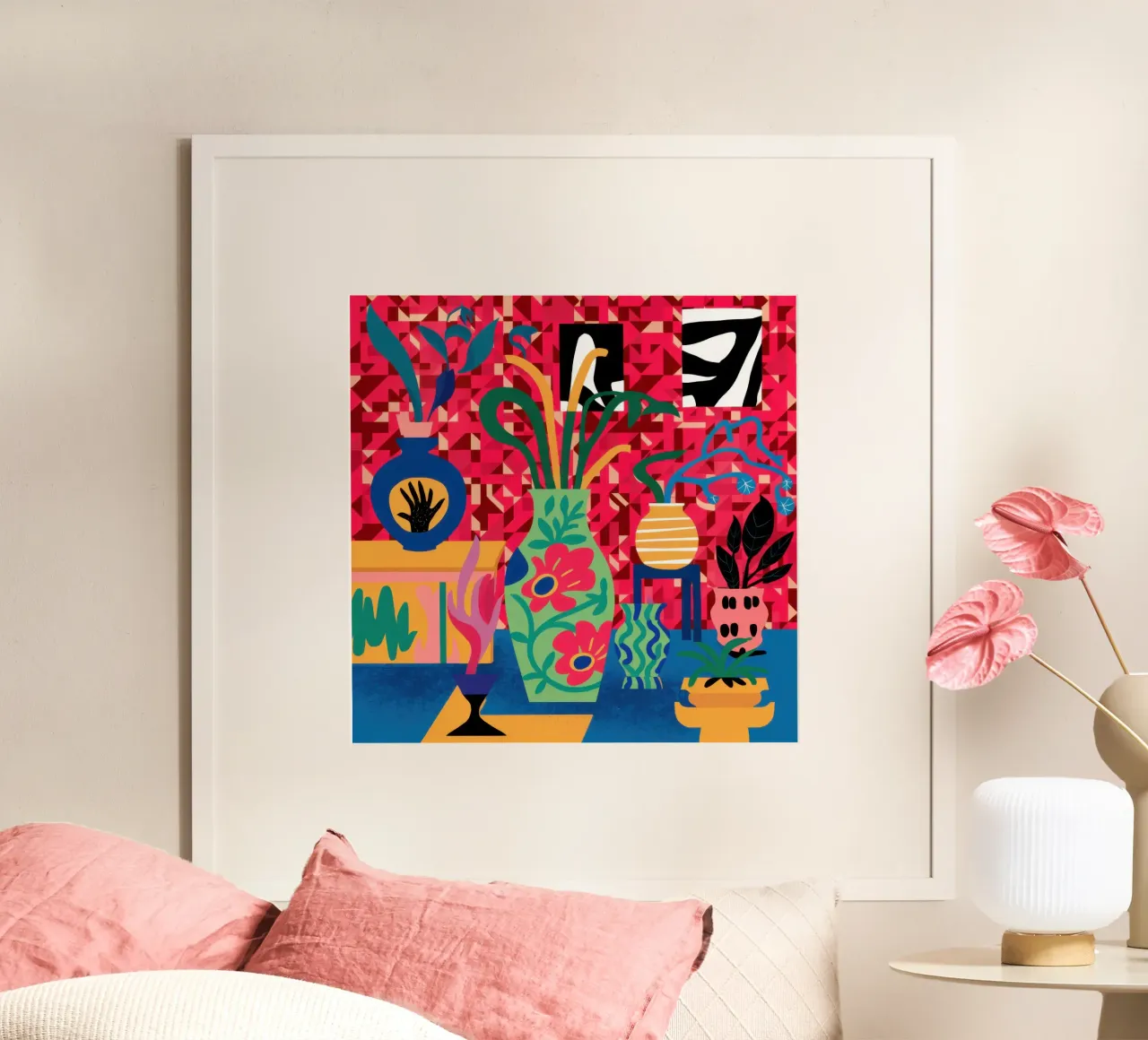 Immobilità floreale massimalista poster con telaio in legno da Obs Canvas