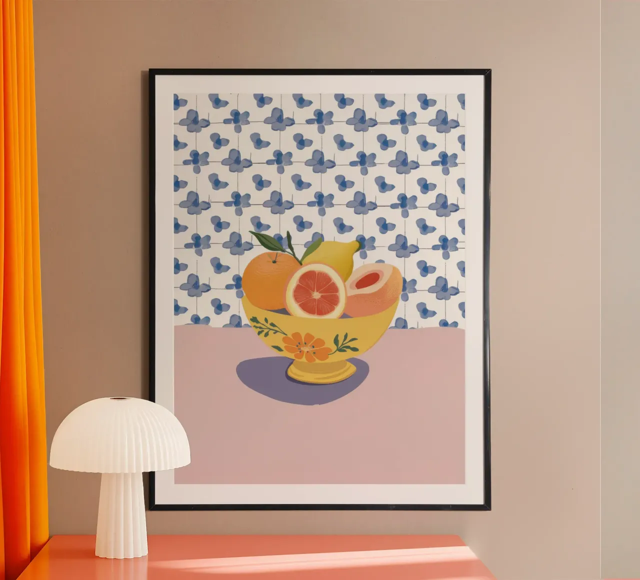 Ciotola per agrumi a forma di farfalla poster con telaio in alluminio da Irish Strokes