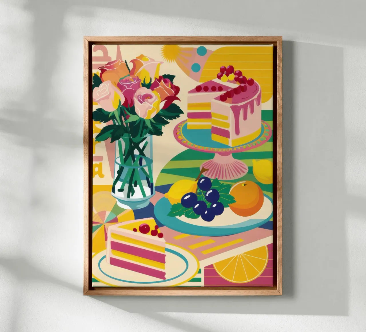 Mesa de postres Abundancia lienzo con Marco flotante de Selene Shade
