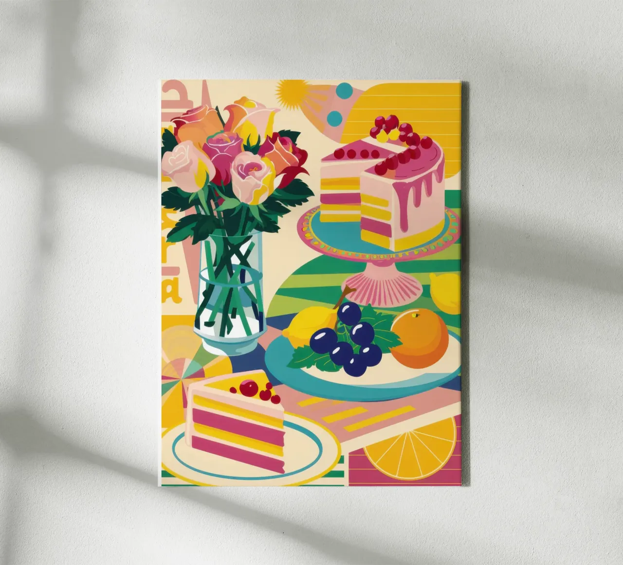 Mesa de postres Abundancia lienzo con Marco flotante de Selene Shade