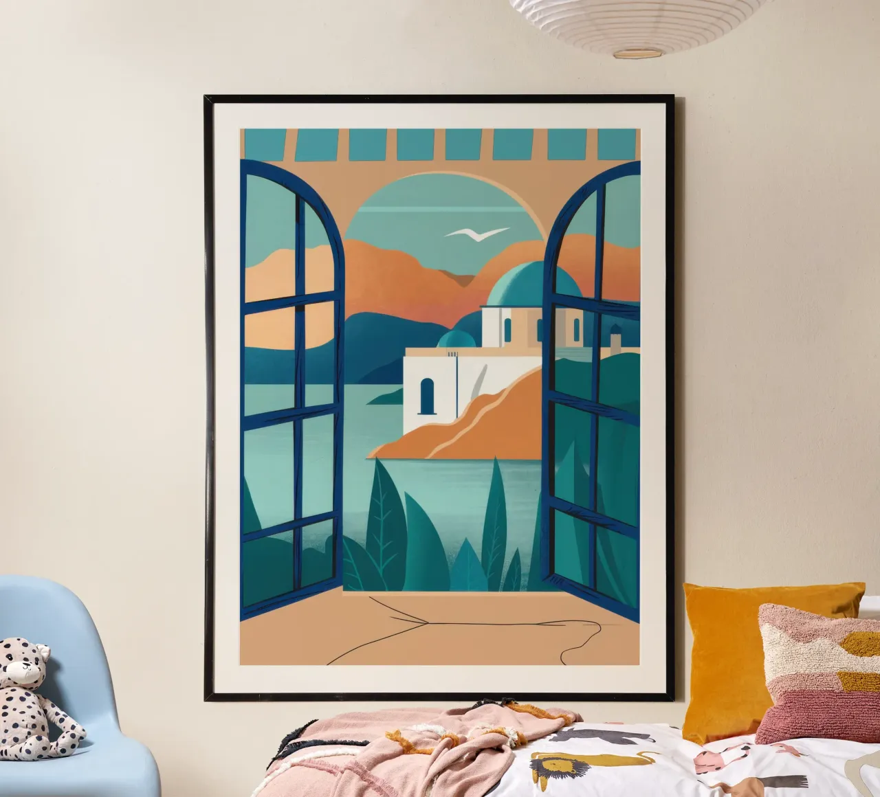 Finestra ad arco sul paradiso poster con telaio in alluminio da Thistle Bloom