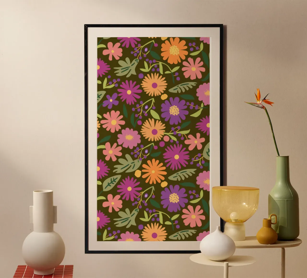 Fioritura del giardino di mezzanotte poster con telaio in alluminio da Thistle Bloom