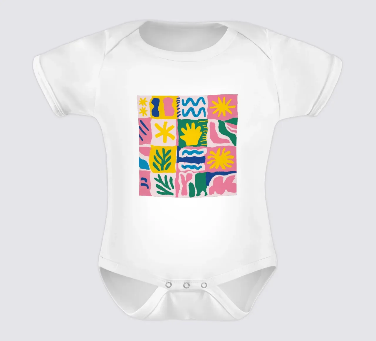 Joyful Pattern Grid short-sleeve baby romper by Obs Canvas