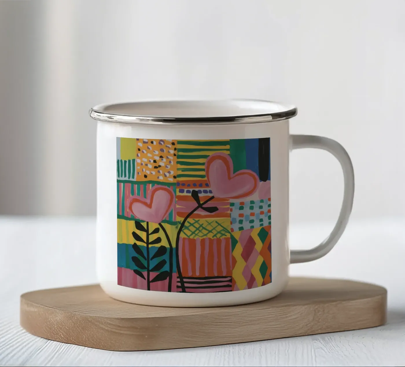 Patchwork van liefde emaille mok van Thistle Bloom