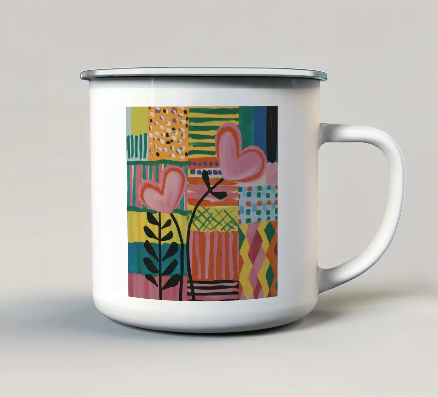 Patchwork van liefde emaille mok van Thistle Bloom