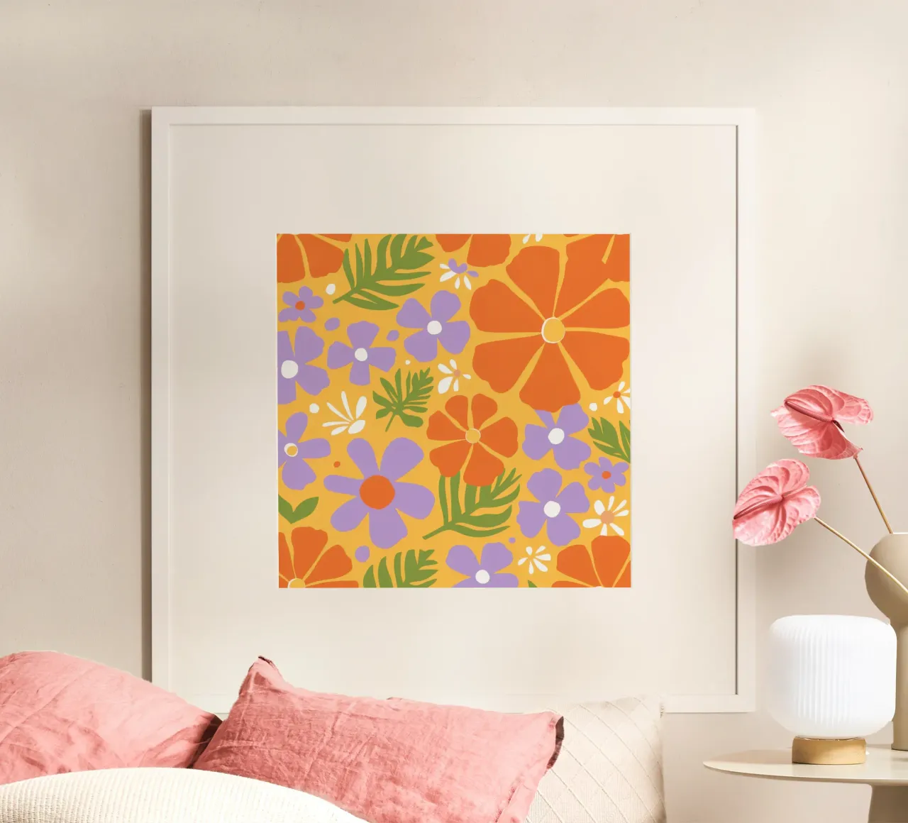 Potere floreale groovy poster con telaio in legno da Gaia Viesta