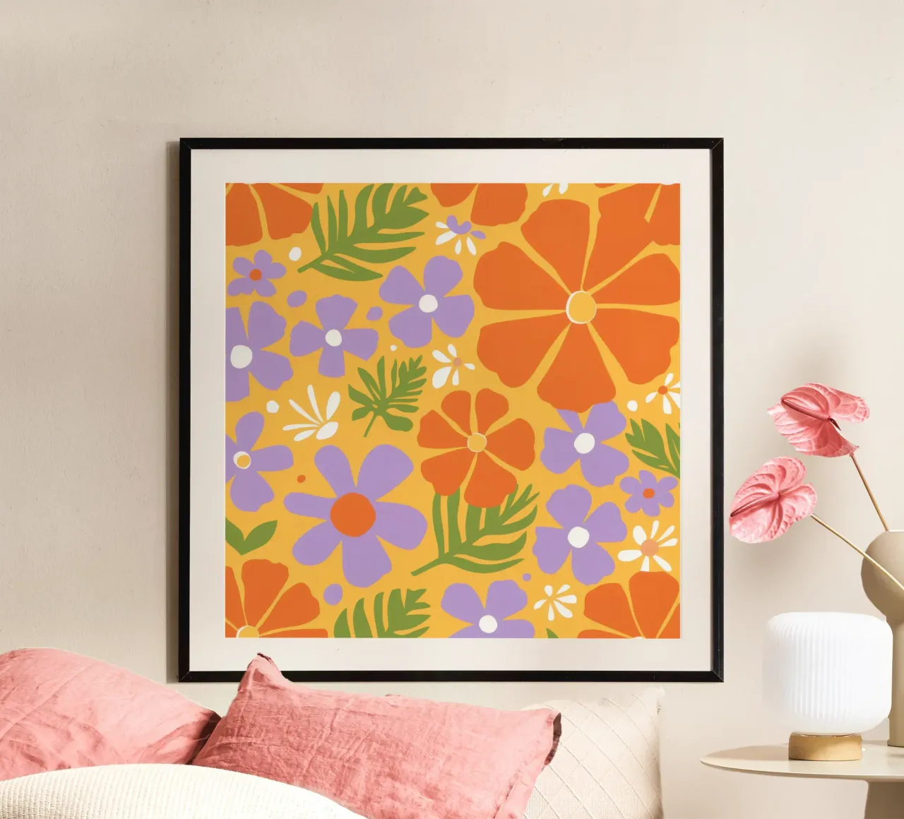 Potere floreale groovy poster con telaio in legno da Gaia Viesta