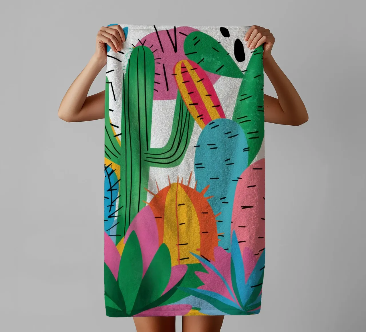 Levendige cactustuin badhanddoek van Luna Aura