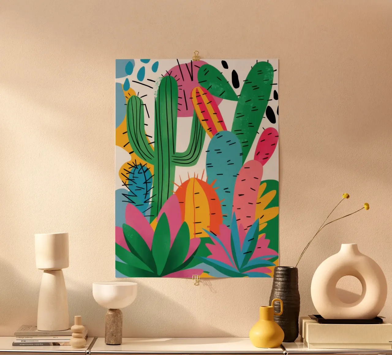 Lebendiger Kaktusgarten Poster mit Kunststoffrahmen von Luna Aura