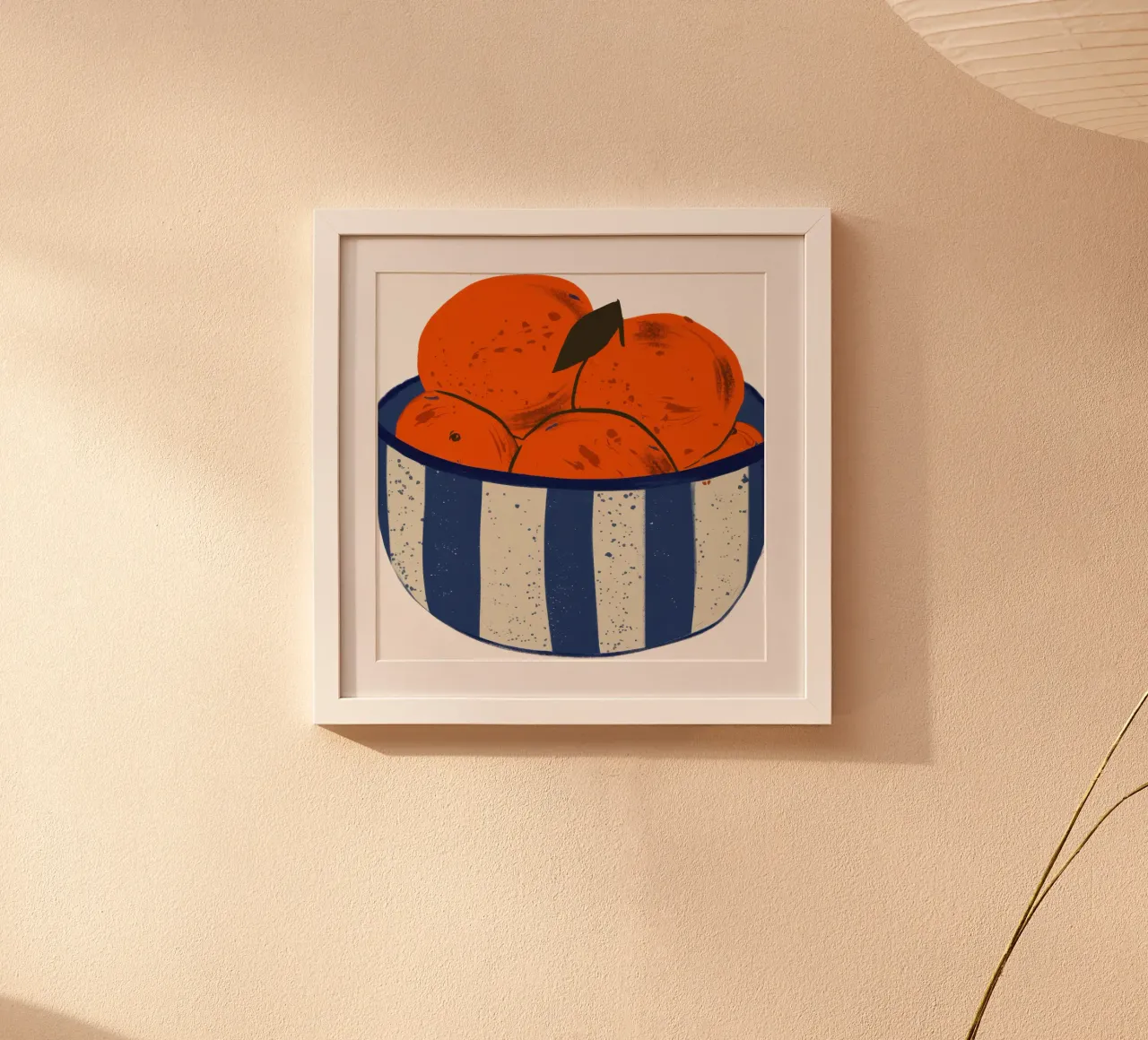 Ciotola arancione a righe blu poster con telaio in alluminio da Selene Shade