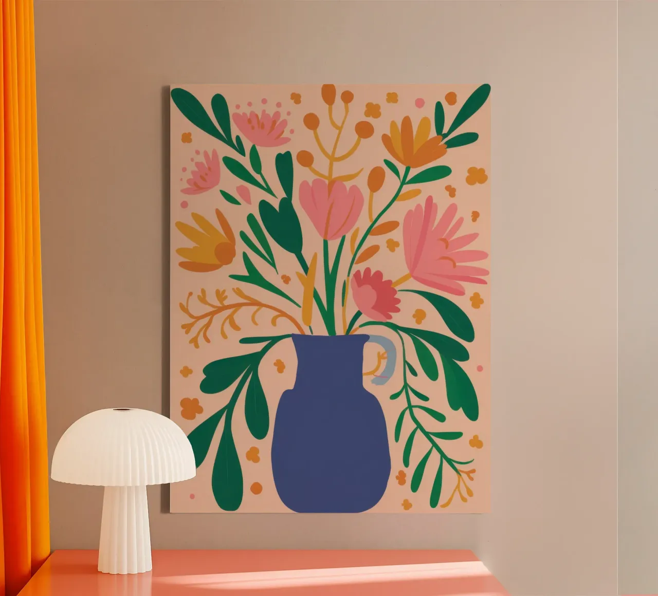 Zachte bloemen in blauw canvas van Luna Aura