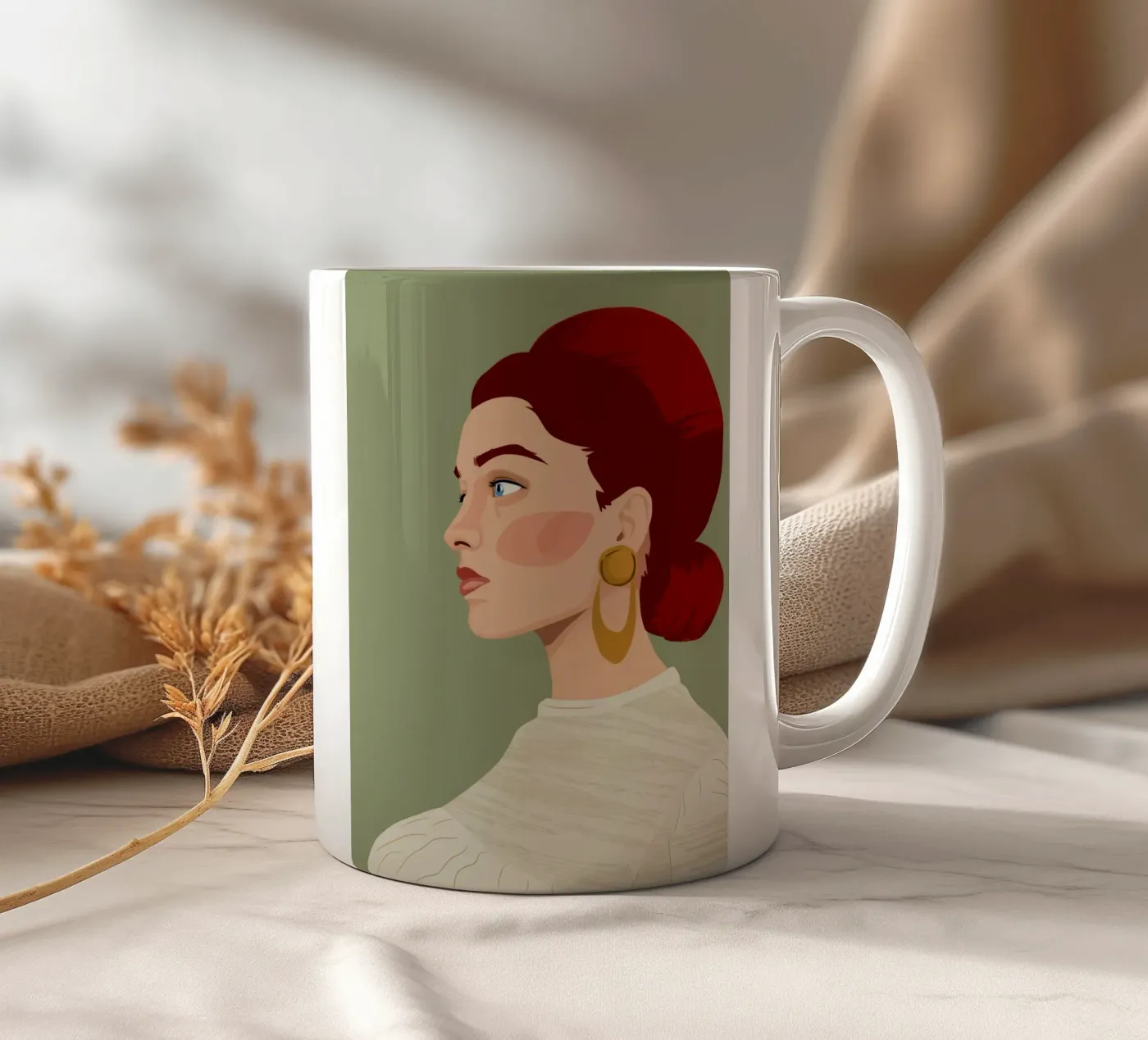 Ruby Haired Reverie ceramic mug by Trace Brush