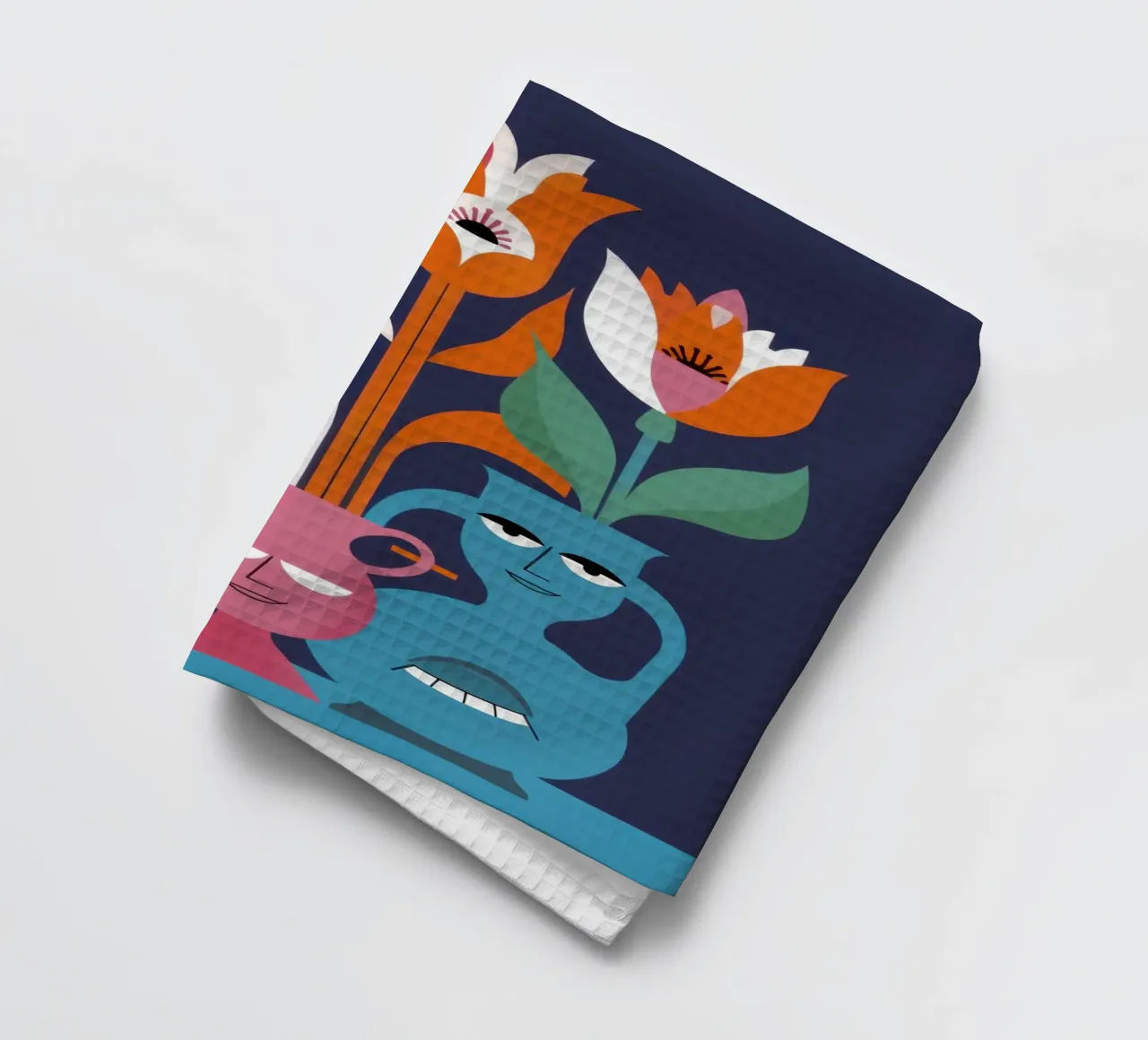 Whimsical Face Vase tea towel by Thistle Bloom