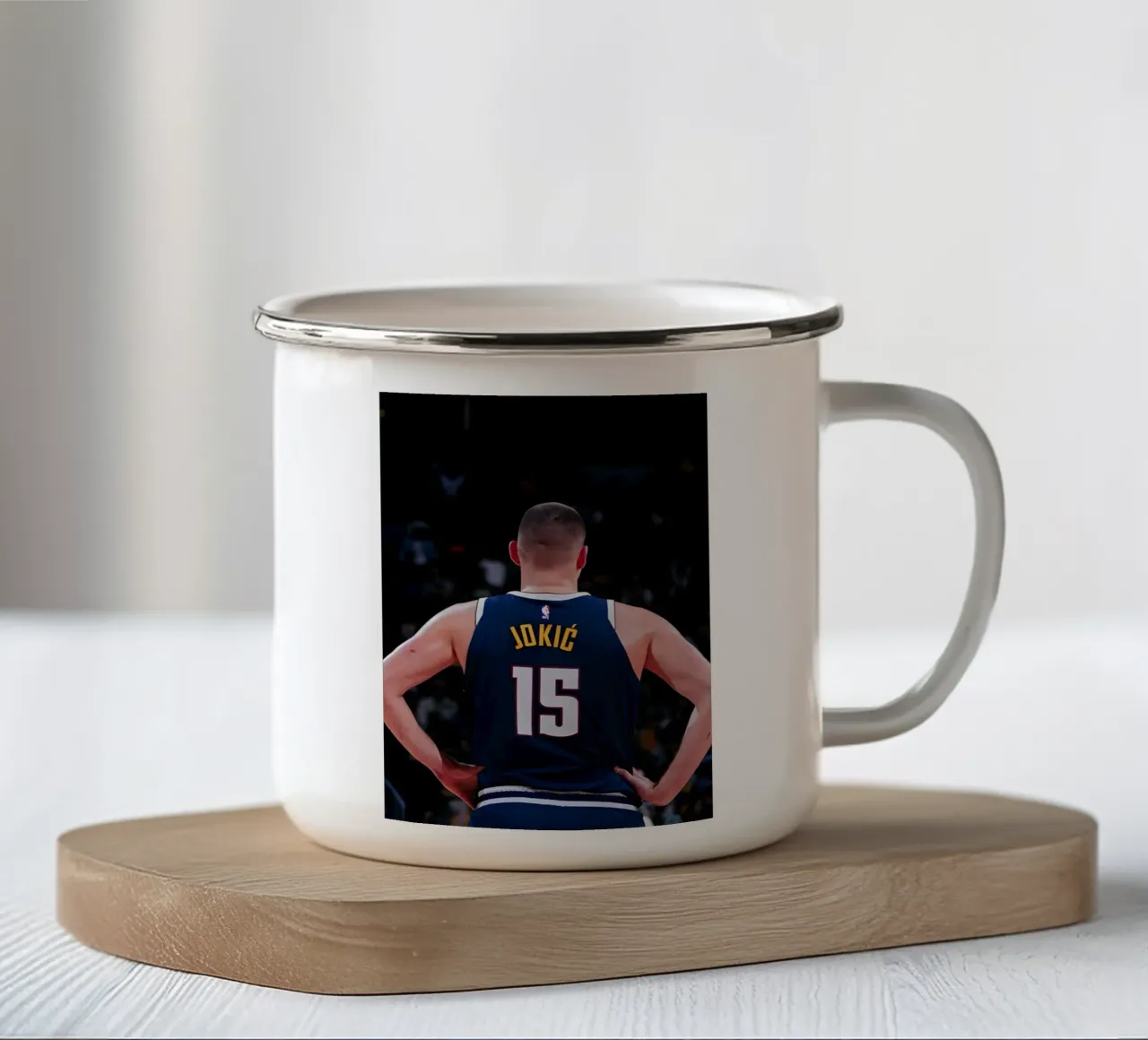 Nikola Jokić enamel mug by Low poly art