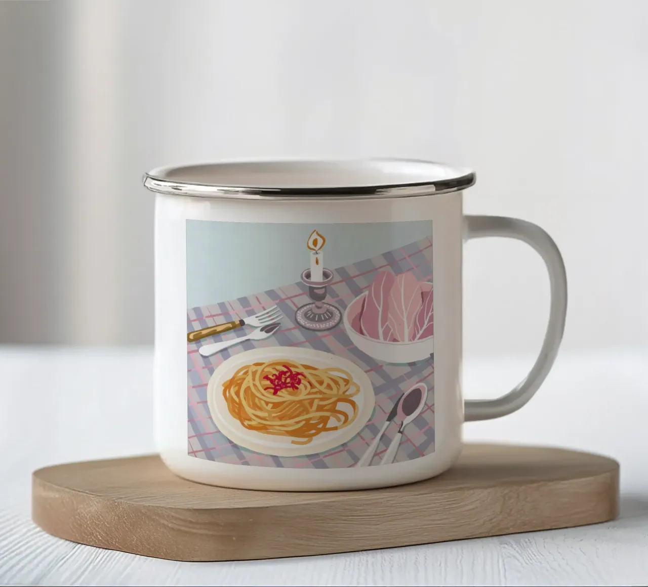 Serenata di pasta a lume di candela tazza in smalto da Trace Brush