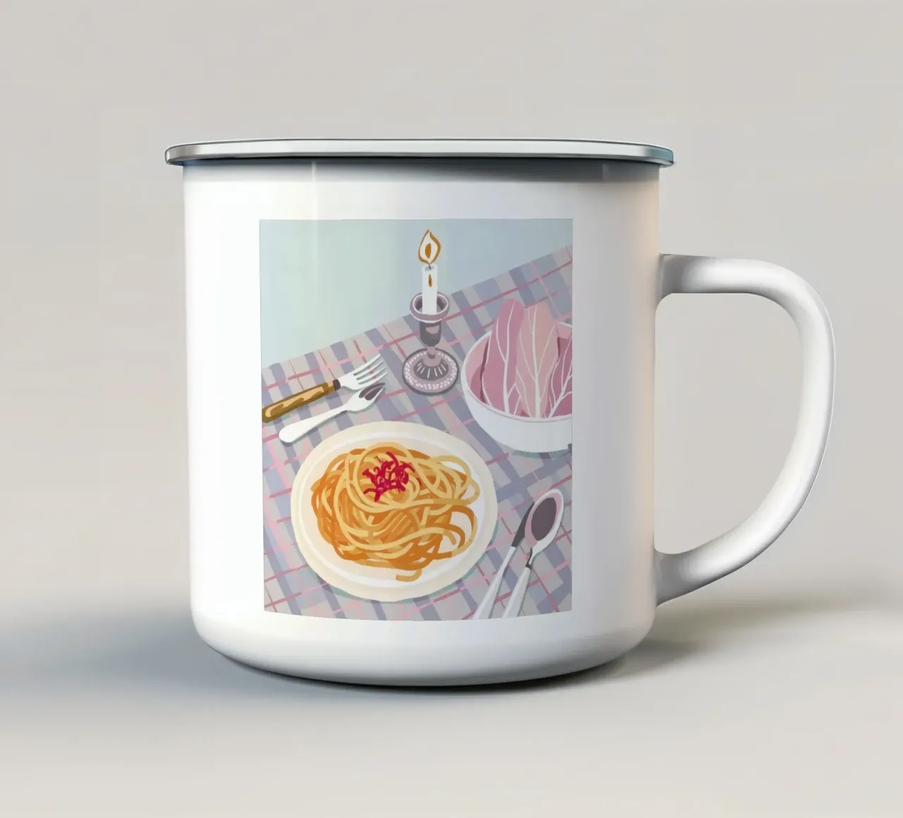 Serenata di pasta a lume di candela tazza in smalto da Trace Brush