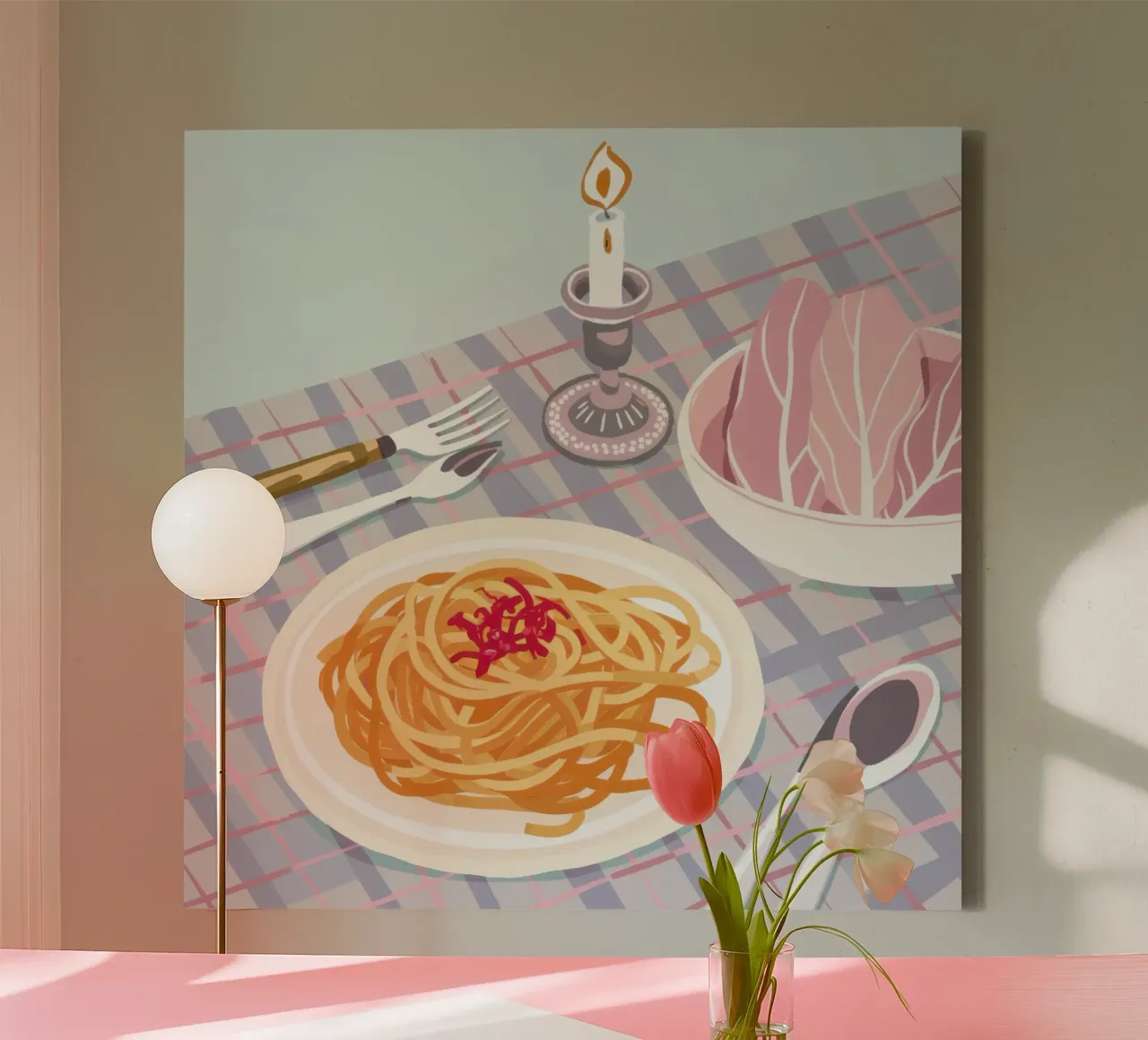 Serenata di pasta a lume di candela tela con Cornice a cassetta da Trace Brush