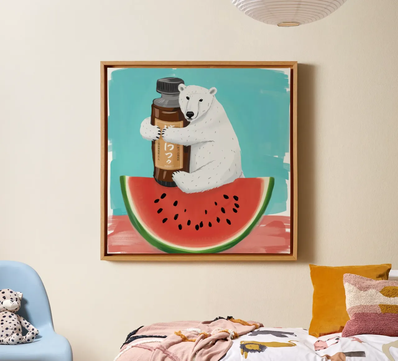 Eisbär Wassermelone Leinwand mit Schattenfugenrahmen von Selene Shade