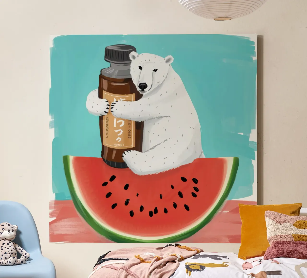 Eisbär Wassermelone Leinwand mit Schattenfugenrahmen von Selene Shade