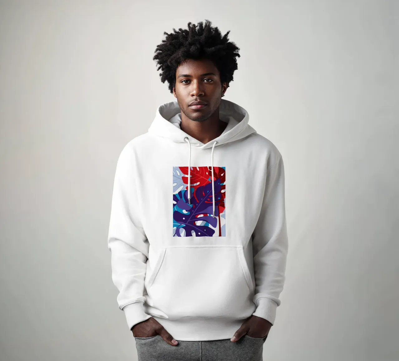Crimson Monstera Night hoodie by Obs Canvas