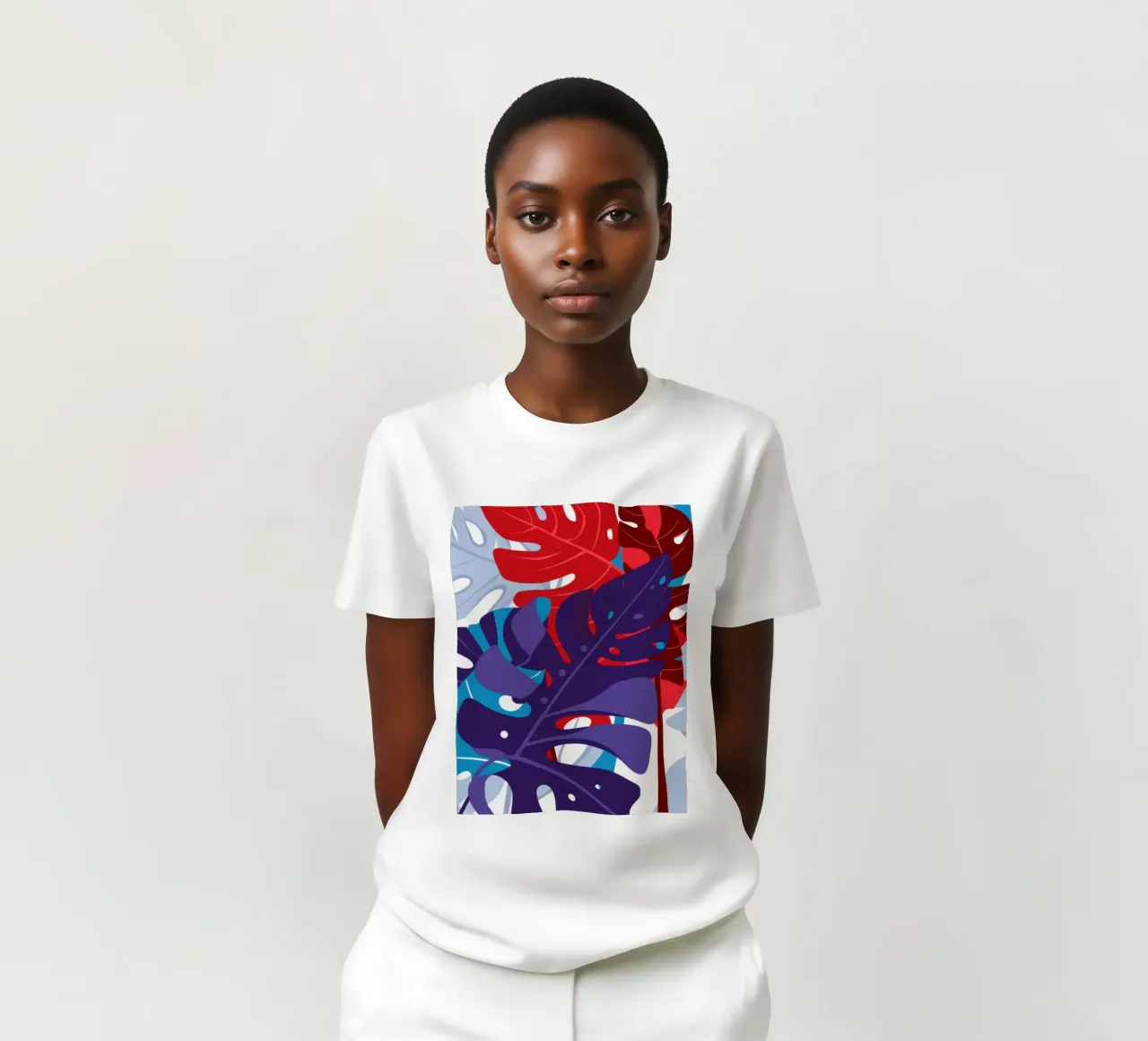 Crimson Monstera Night t-shirt by Obs Canvas
