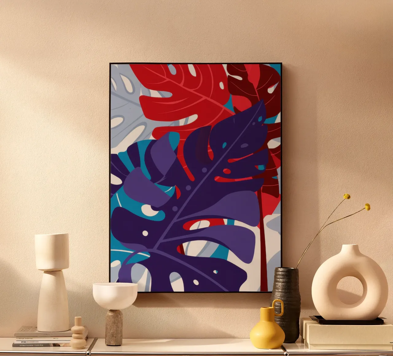 Crimson Monstera Night alu-dibond by Obs Canvas