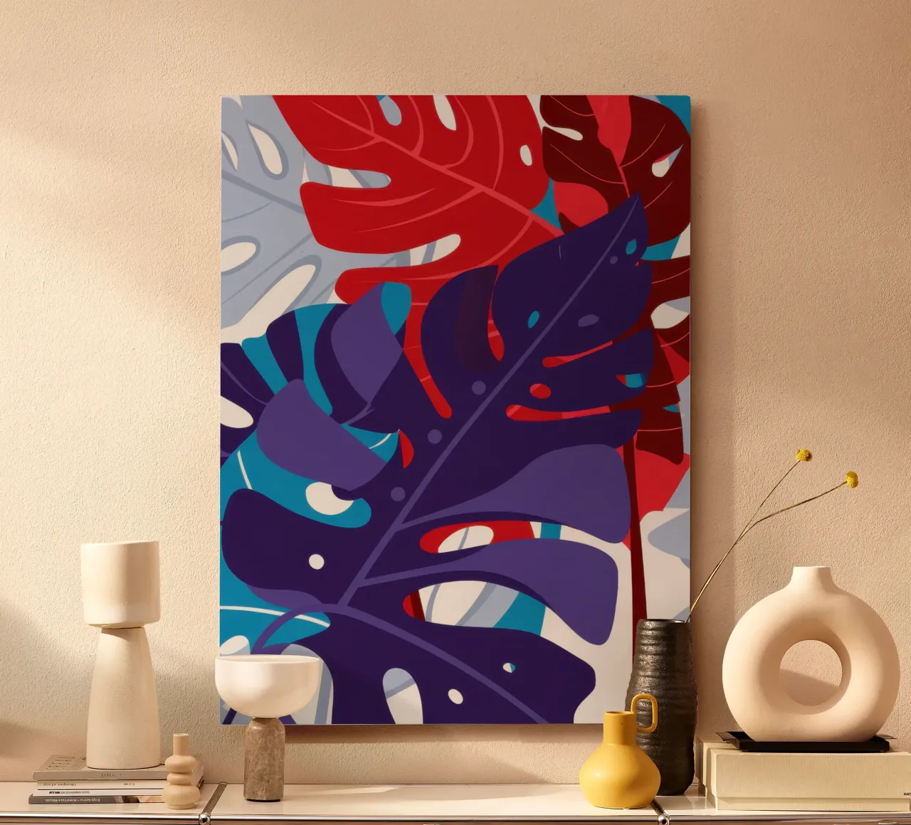 Crimson Monstera Night alu-dibond by Obs Canvas