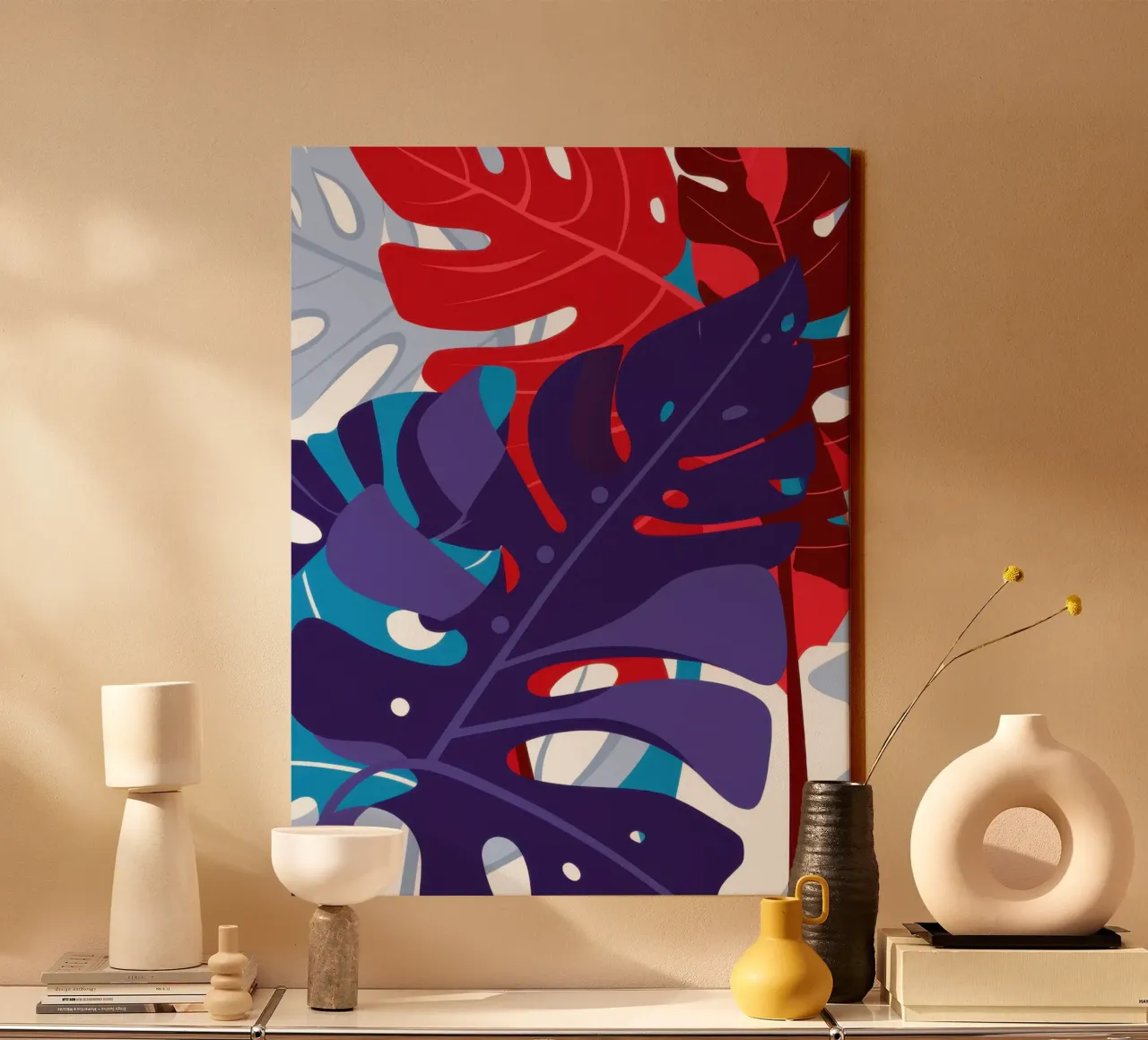 Crimson Monstera Night canvas by Obs Canvas