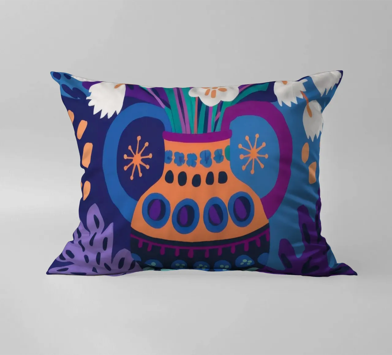 Ornate Blue Vase decorative cushion by Obs Canvas