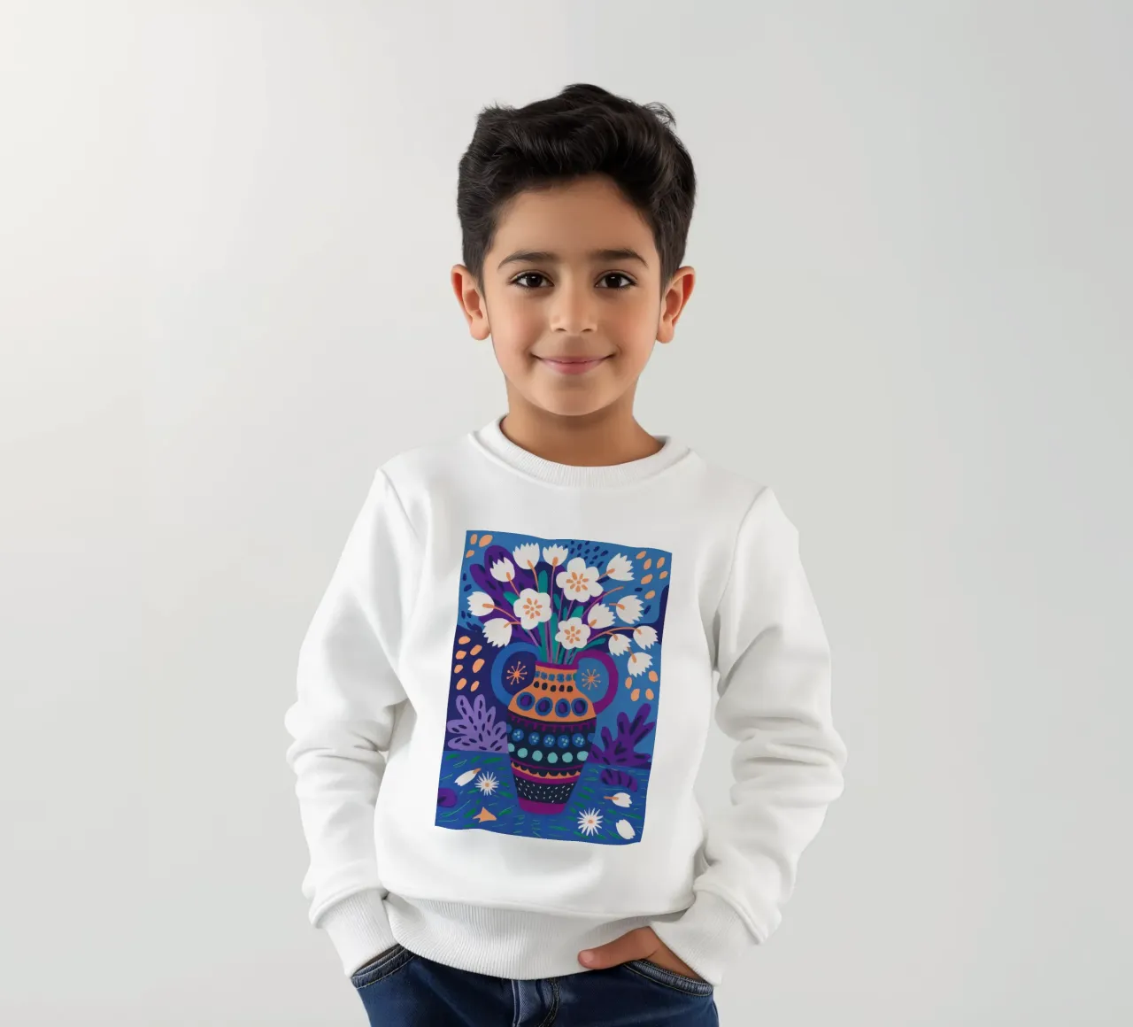 Ornate Blue Vase kids sweatshirt by Obs Canvas