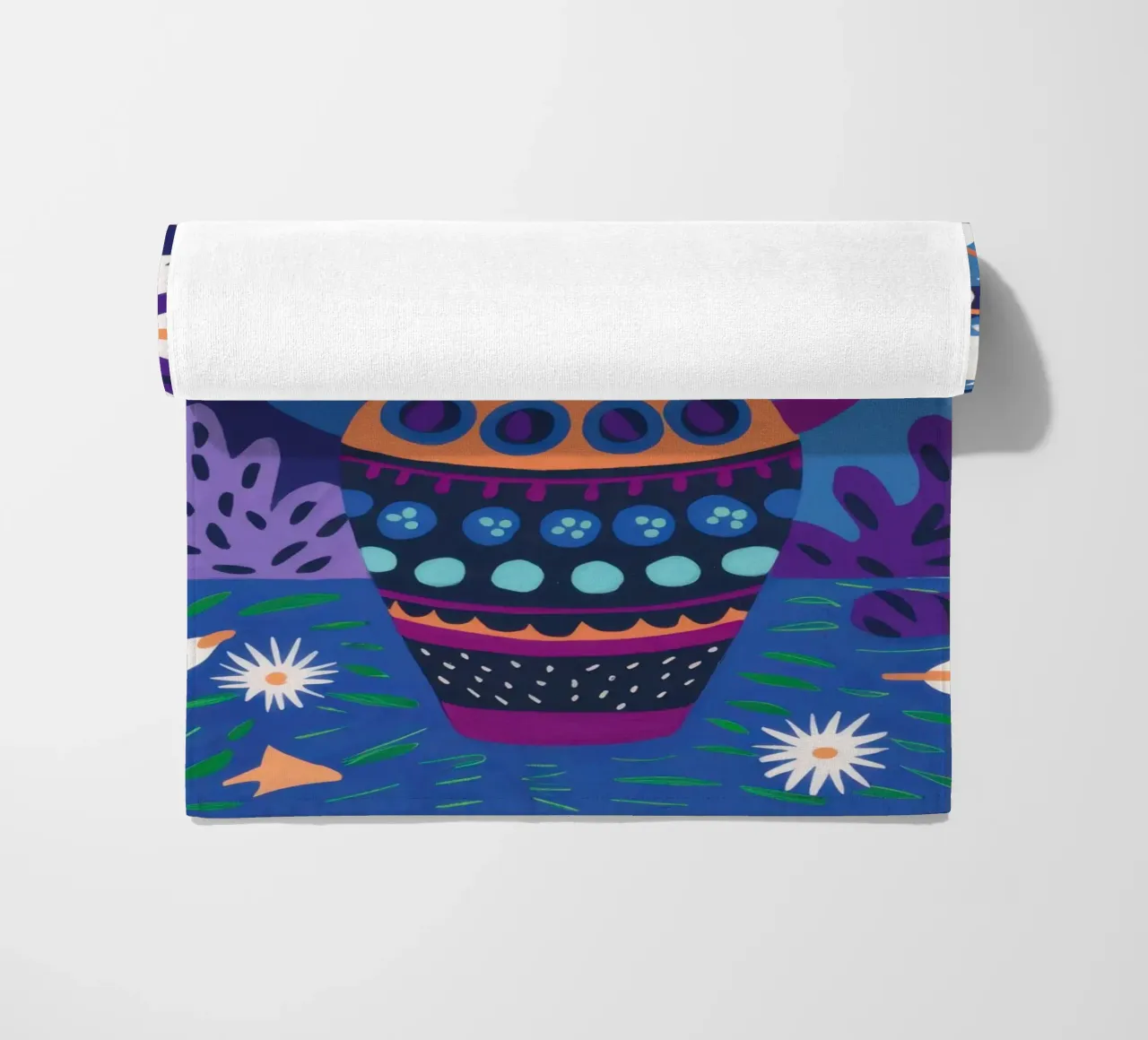 Ornate Blue Vase beach towel by Obs Canvas