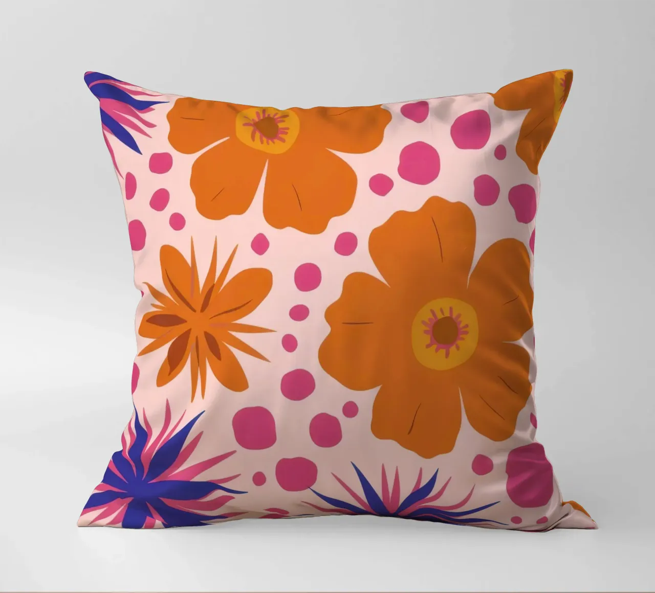 Pink Orange Blooms decorative cushion by Obs Canvas