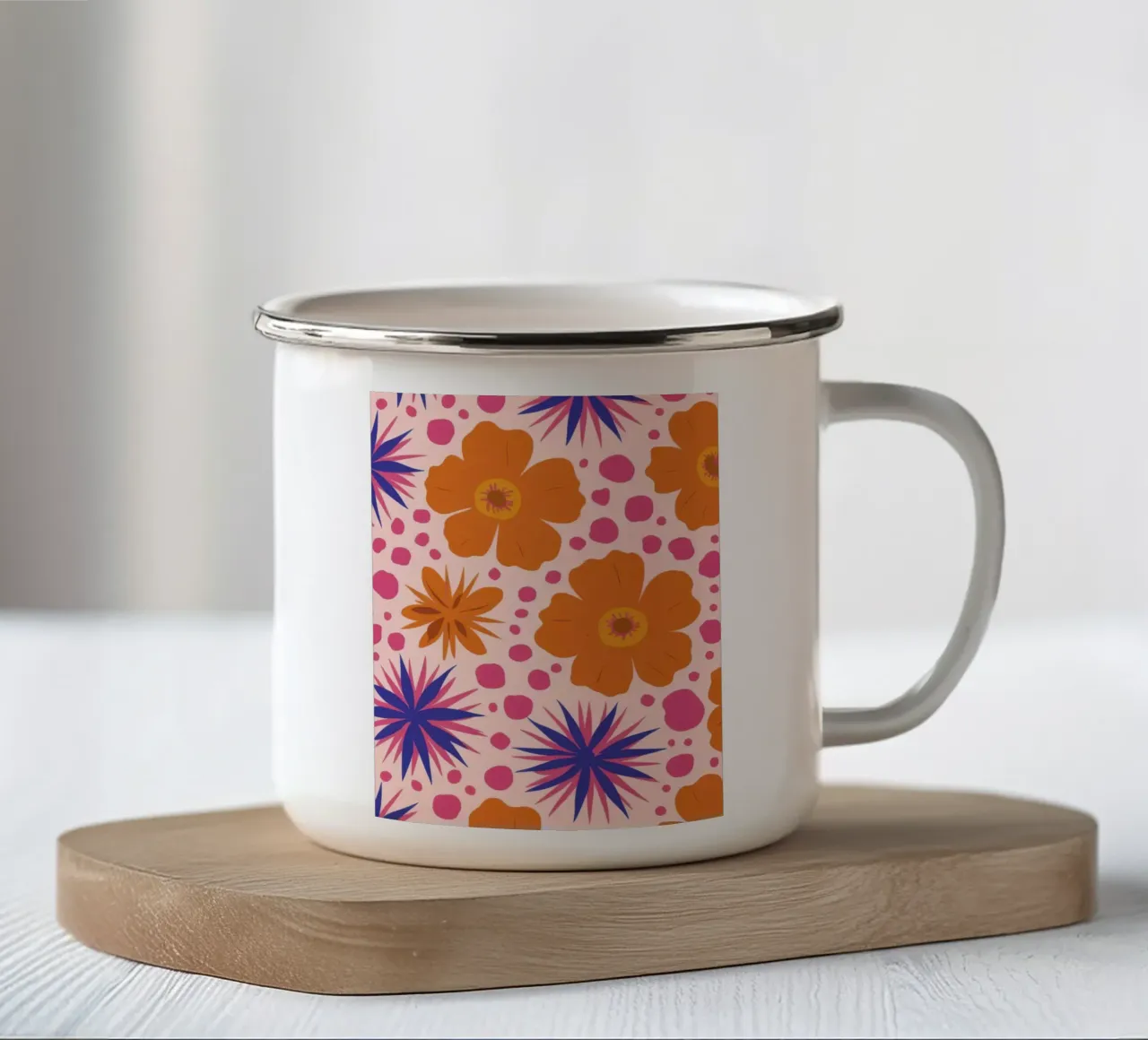 Fiori rosa-arancio tazza in smalto da Obs Canvas