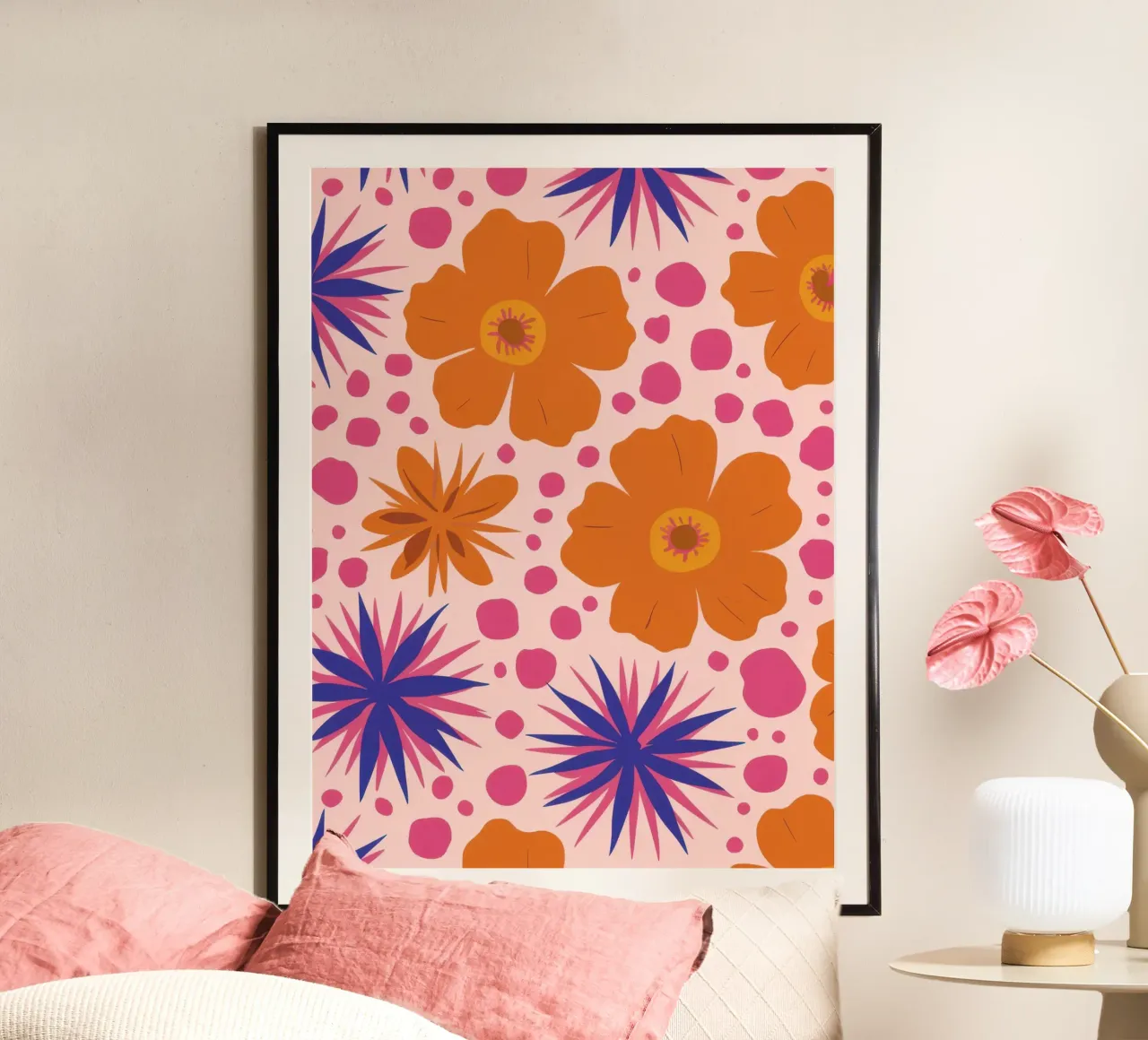 Pink Orange Blooms hahnemühle by Obs Canvas
