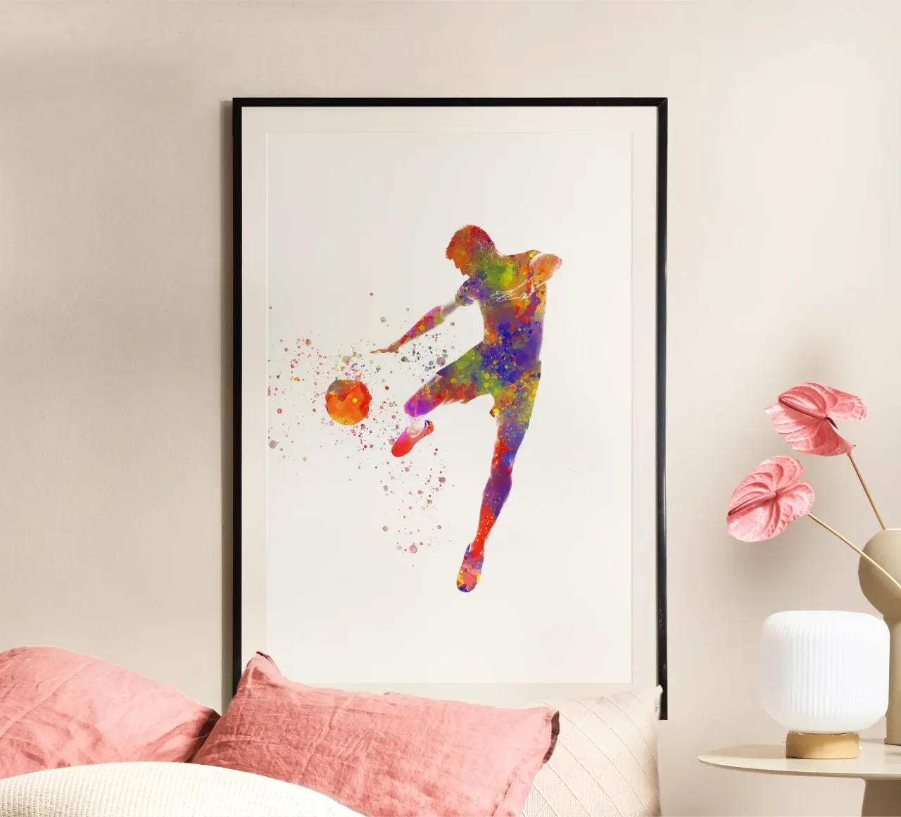 Giocatore di calcio ad acquerello poster con telaio in alluminio da ⚽ Sports Pulse